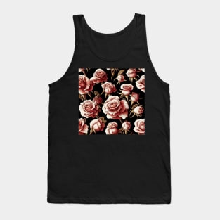 Vintage Blush Brown Roses on Dark Background Tank Top